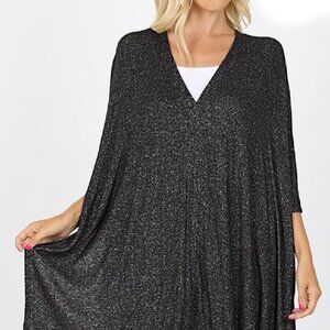 NEW ZENANA OUTFITTERS Oversized V-Neck Sweater Poncho Black Color sz 2XL